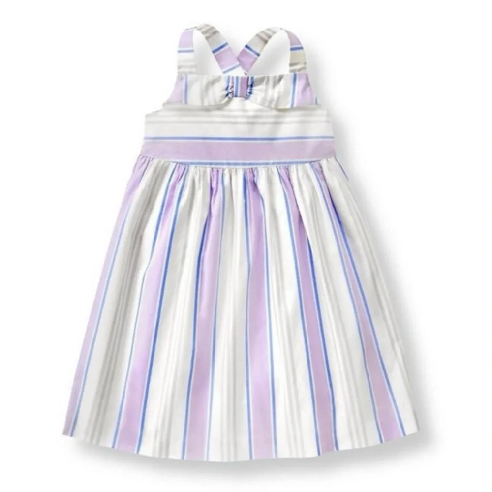 Janie and Jack Pastel Stripe Bow Dress Size 4 Girls Easter Spring Summer Cotton